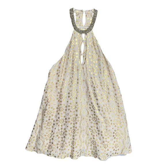 Kimchi Blue Dresses & Skirts - Kimchi Blue Gold Star Celestial Beaded Halter Mini Dress Small Boho Festival